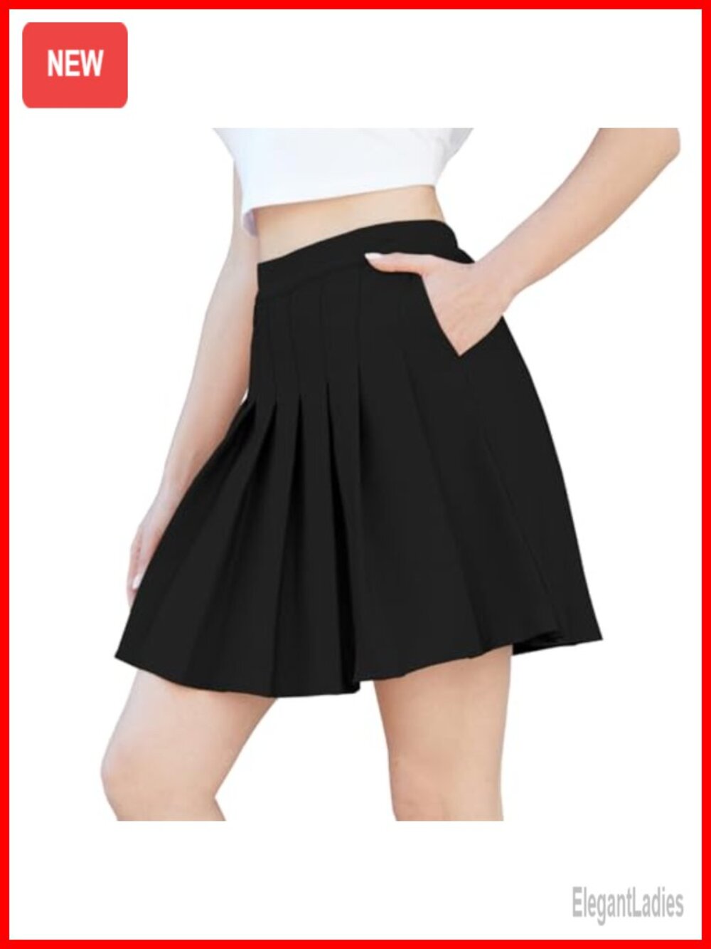 Plus Size Pleated Skater Skirt Skort with Pockets Elastic Waist
